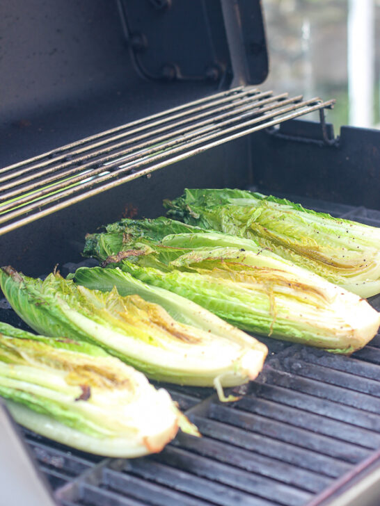 Romaine on the grill after it's been flipped