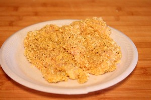 Chicken breaded before frying