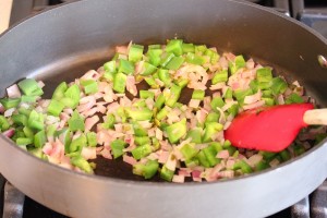 Spanish rice in process on the stove top