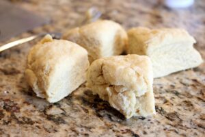 The dough cut into four pieces before kneading