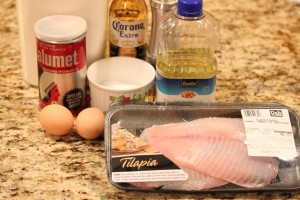 Ingredients needed to make beer battered tilapia