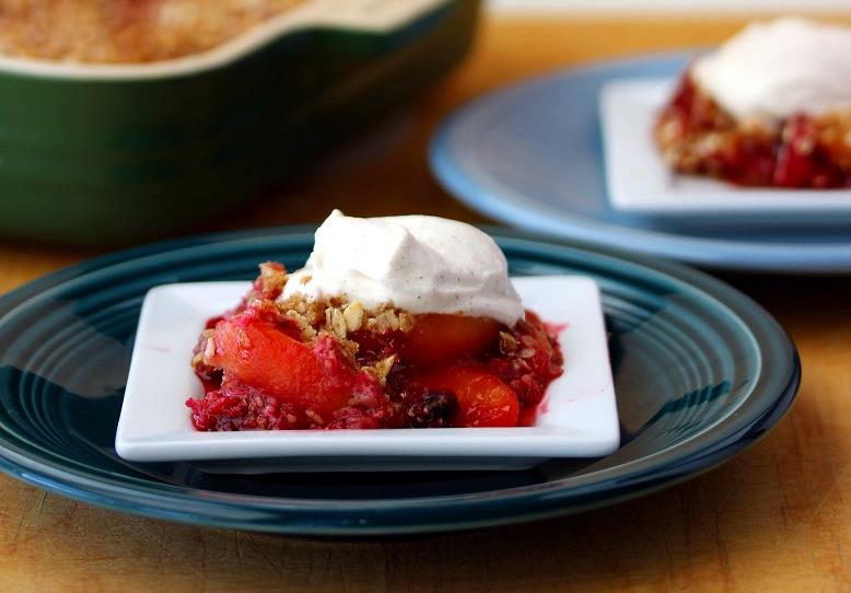 Raspberry Peach Crisp with Cinnamon Whipped Cream