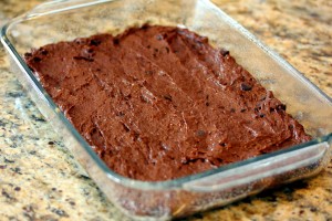 Batter in the baking dish before baking