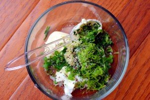 Ingredients for the sauce in a small bowl before mixing together.