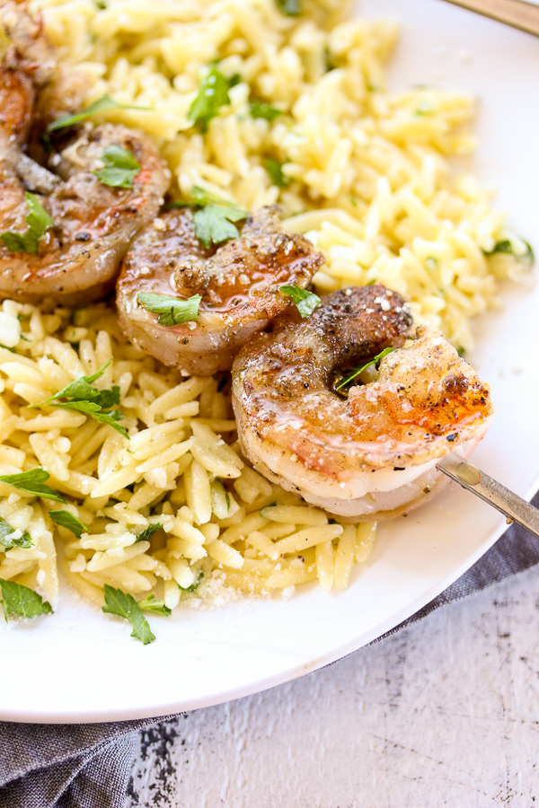 Grilled Shrimp with Garlicky Parmesan Orzo