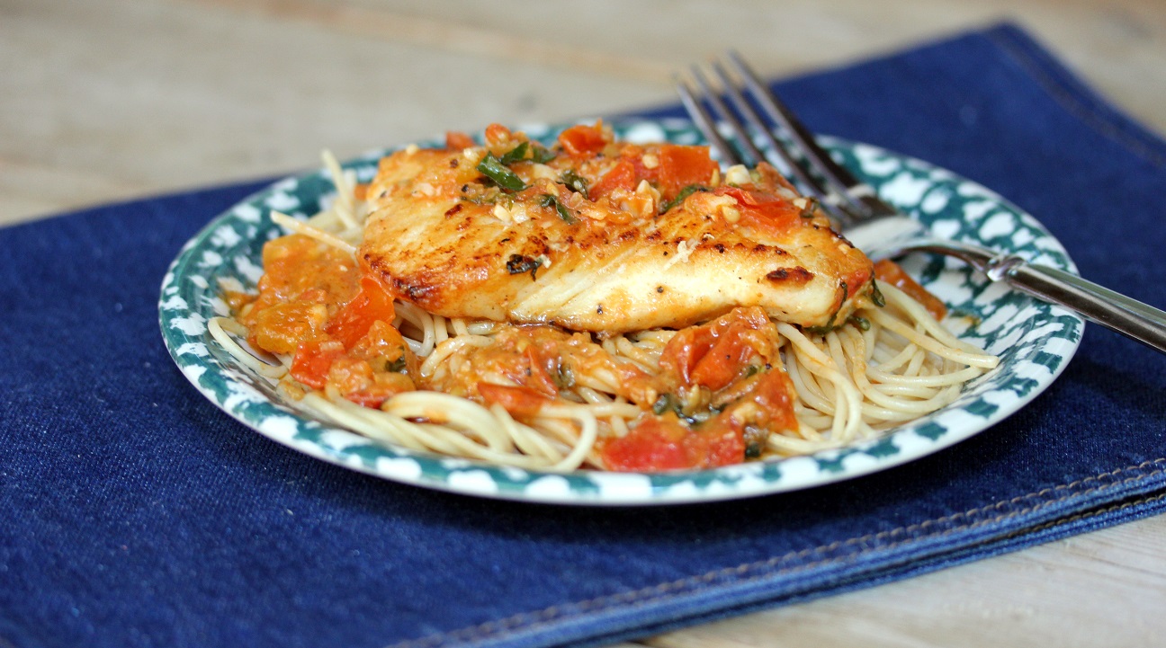 Seared Halibut with Fresh Tomato Basil Sauce