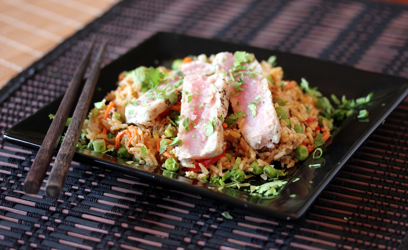 Seared Tuna Fried Rice with Sesame Soy Vinaigrette