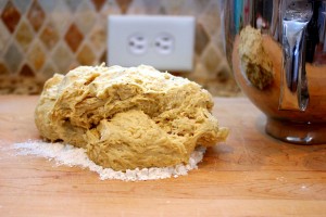 dough after first rise ready to be kneaded