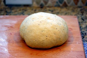 Dough after kneading and formed into a ball.