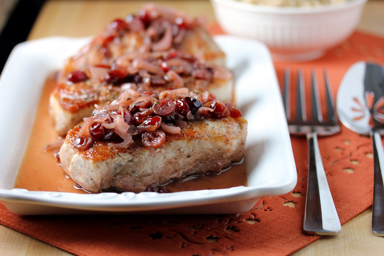 Pork Chops with Cranberries and Pinot Noir