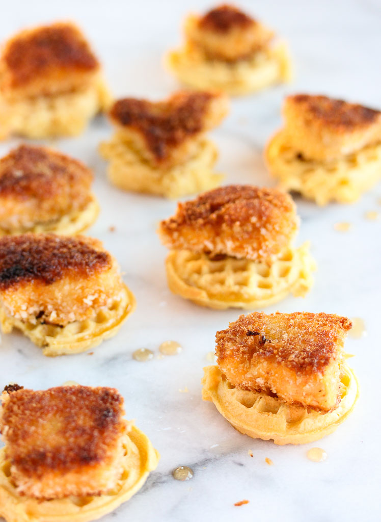 Chicken and Waffle Bites with Maple Syrup Drizzle