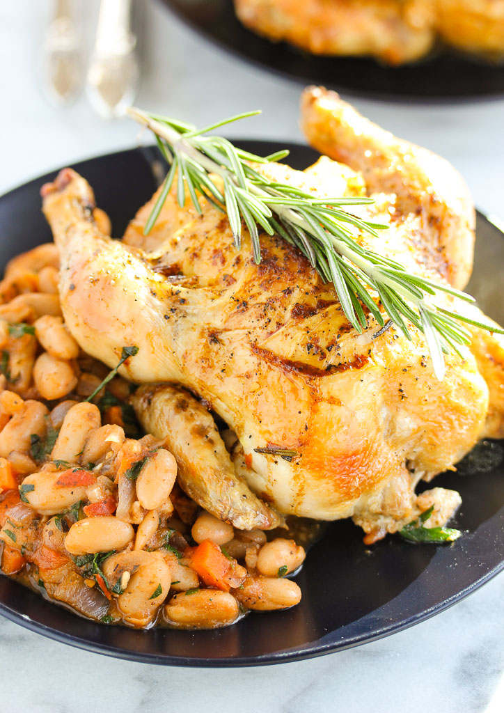 Roasted Cornish Game Hens with White Bean Ragout