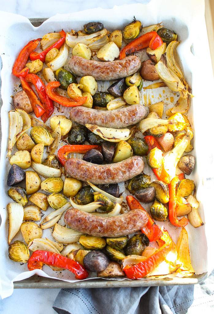 Sheet Pan Dinner with Bratwurst and Roasted Vegetables