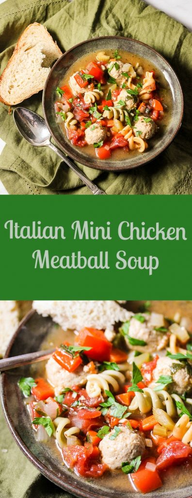 Italian Mini Chicken Meatball Soup is full of veggies and flavor with just a slight kick. It's also ready in 30 minutes, making it a perfect weeknight meal.