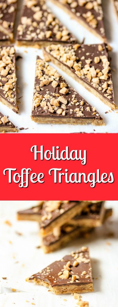 Toffee Triangles are a perfect bite of chocolate and toffee that can be whipped up in no time. They're a perfect treat for the holidays.