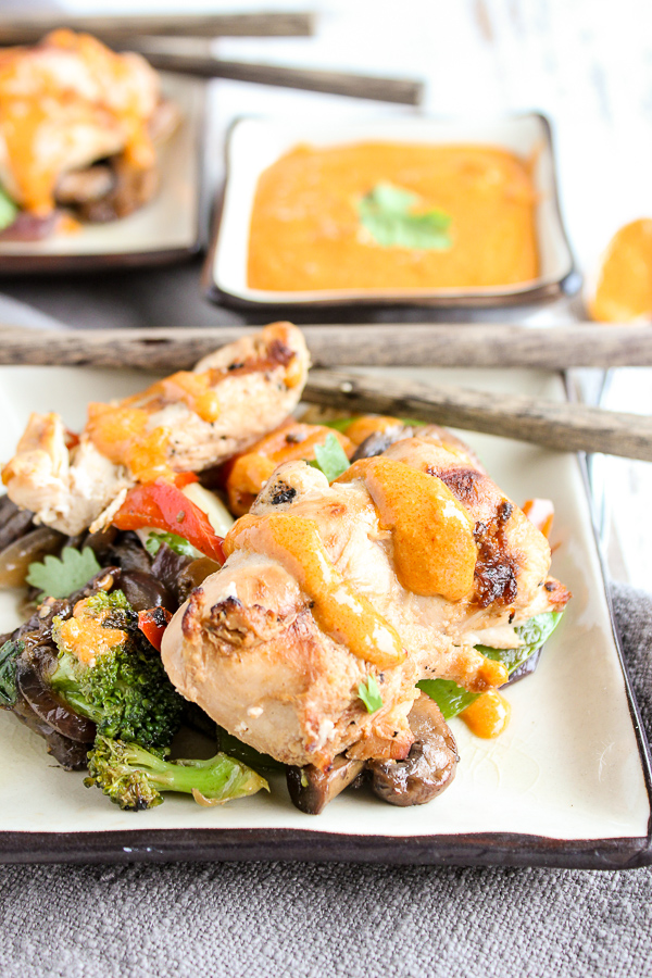 Chicken Satay Skewers with Stir Fried Veggies