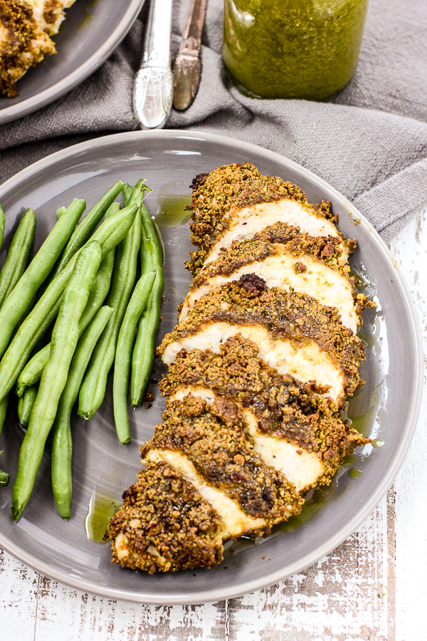 Pistachio Crusted Baked Chicken with Lemon Dill Vinaigrette