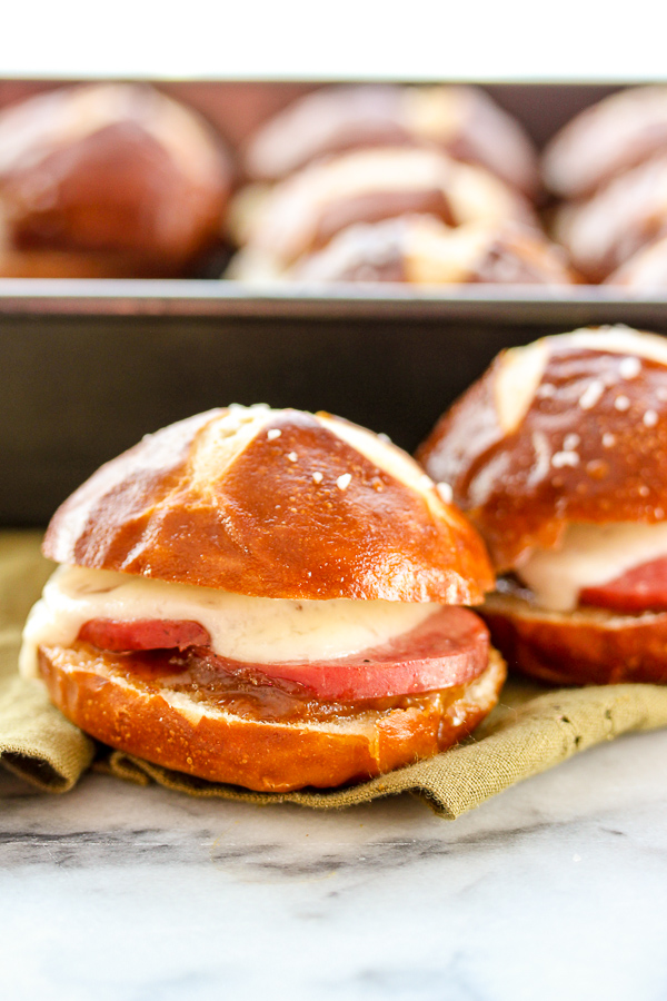 Garlic Summer Sausage Pretzel Bun Sliders Recipe