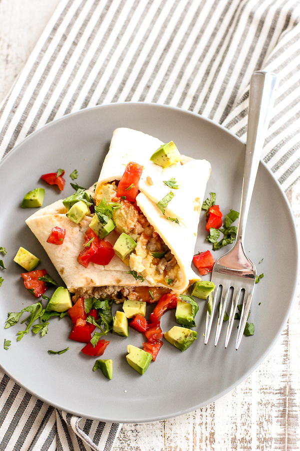 Low carb breakfast burrito on a plate